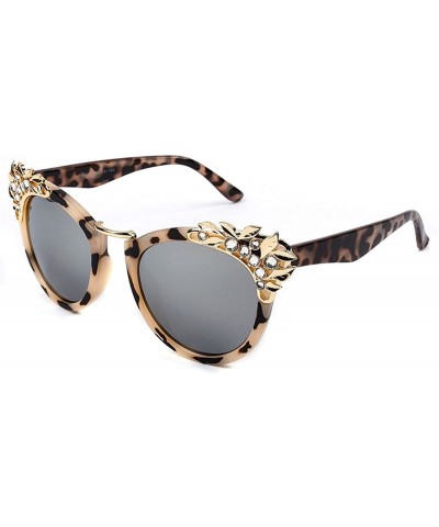 Square Inlaid Crystal Cat Eye Personalized Sunglasses for Womens - Leopard Print Frame/Grey Mirror - CT12EN0THFD $28.61