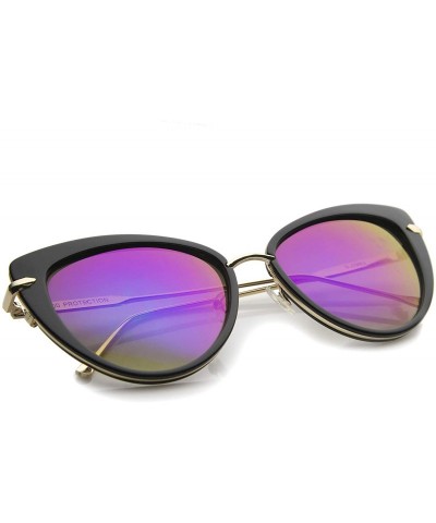 Cat Eye Women's High Fashion Metal Temple Super Cat Eye Sunglasses 55mm - Black-gold / Blue Purple Mirror - CU12I21RMU1 $9.80