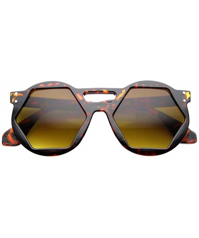 Oversized Hexagon Lens Round Cross Bridge High Fashion Sunglasses - Brown-tortoise Amber - CL11YLSDDFD $9.41