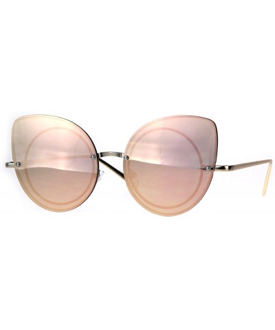 Round Round Cateye Sunglasses Womens Fashion Rims Behind Lens Shades - Gold (Pink Mirror) - C1188Z7KQCM $11.60