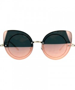 Round Round Cateye Sunglasses Womens Fashion Rims Behind Lens Shades - Gold (Pink Mirror) - C1188Z7KQCM $11.60