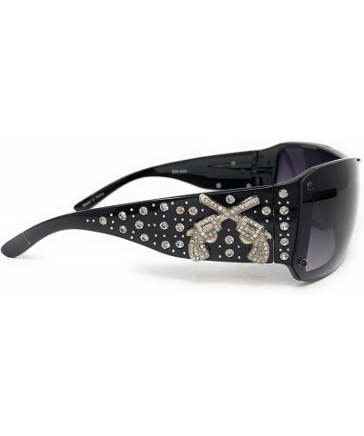 Rectangular Womens Sunglasses Crossed Pistol Concho UV 400 Cowgirl Bling Rhinestone - Black - CU196UEQY5D $31.83