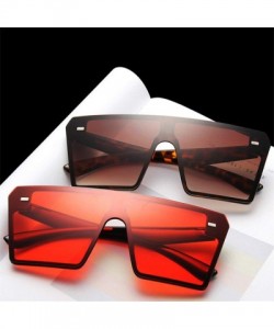Square Flat Top Oversize Square Sunglasses Women Retro Gradient Sun Glasses Men Big Frame Vintage Eyewear UV400 - Tea - CO198...