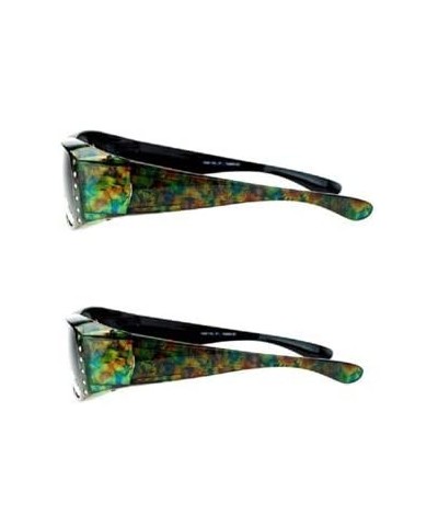 Rectangular 2 Pair Polarized Lenses Rhinestone Fit Over Wear Over Glasses Rectangular Sunglasses - 2 Pair Green Flower/Green ...