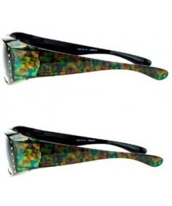 Rectangular 2 Pair Polarized Lenses Rhinestone Fit Over Wear Over Glasses Rectangular Sunglasses - 2 Pair Green Flower/Green ...