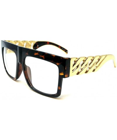 Square Flat Top Oversized Square Metal Chain Arm Sunglasses - Tortoise Brown & Gold Frame - CH18ZDSK3GN $12.96
