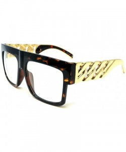 Square Flat Top Oversized Square Metal Chain Arm Sunglasses - Tortoise Brown & Gold Frame - CH18ZDSK3GN $12.96