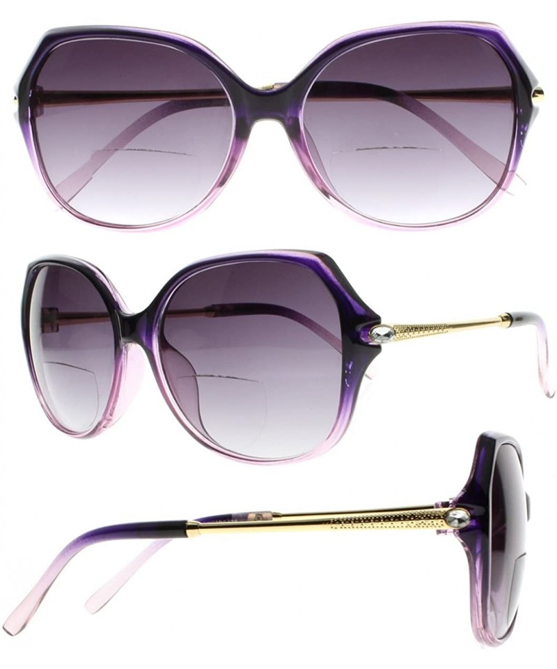 Oversized Bifocal Butterfly Large Frame Diamond UV400 Tinted Sunglasses Reading Glasses - Purple - C218EMX57NO $16.13