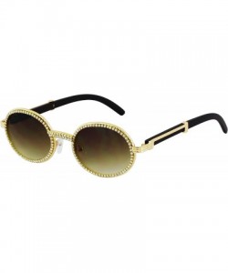 Round Oval Retro Round Diamond Sunglasses for Men-Women Luxury Glasses Fashion Crystal Wood Eyewear Shades - Brown - CZ195HNG...