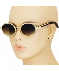 Round Oval Retro Round Diamond Sunglasses for Men-Women Luxury Glasses Fashion Crystal Wood Eyewear Shades - Brown - CZ195HNG...