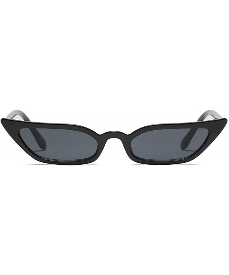 Square Vintage Retro Cateye Sunglasses for Women Narrow Skinny Small Cat Eye Glasses - Black - C3189WIKMUL $10.46