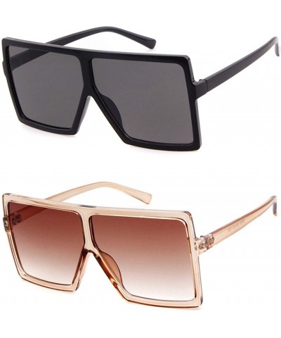 Oversized Oversized Sunglasses for Women Vintage Trendy Designer Glasses - 2 Packs(matte Black+ Clear Orange)) - CZ18SAL4095 ...