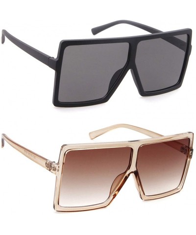 Oversized Oversized Sunglasses for Women Vintage Trendy Designer Glasses - 2 Packs(matte Black+ Clear Orange)) - CZ18SAL4095 ...