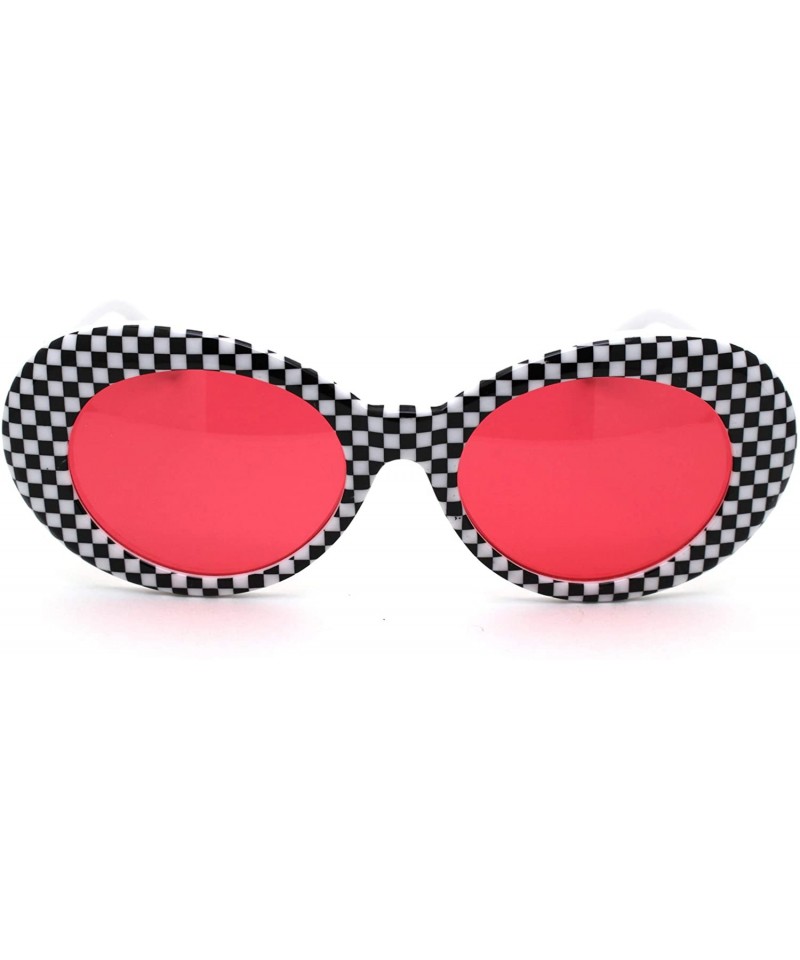 Oval Womens Checker Pattern Mod Oval Thick Plastic Sunglasses - White Red - CS18YI72HT7 $9.48