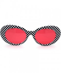 Oval Womens Checker Pattern Mod Oval Thick Plastic Sunglasses - White Red - CS18YI72HT7 $9.48