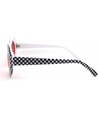 Oval Womens Checker Pattern Mod Oval Thick Plastic Sunglasses - White Red - CS18YI72HT7 $9.48