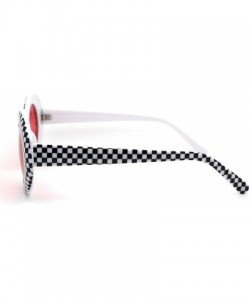 Oval Womens Checker Pattern Mod Oval Thick Plastic Sunglasses - White Red - CS18YI72HT7 $9.48