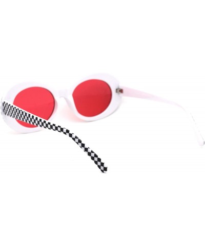 Oval Womens Checker Pattern Mod Oval Thick Plastic Sunglasses - White Red - CS18YI72HT7 $9.48