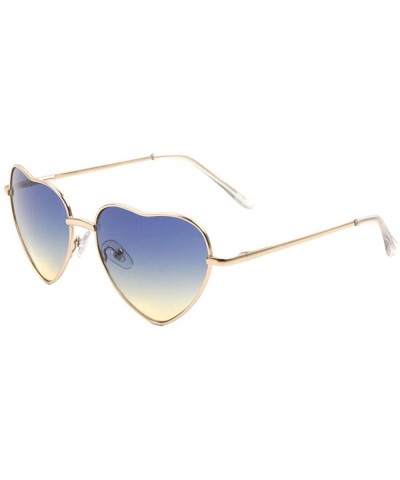 Butterfly Oceanic Color Heart Shaped Metal Sunglasses - Blue Yellow - CN1903S9S8A $26.77