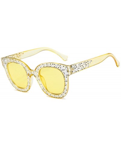 Sport Oversized Sunglasses for Women Square Thick Frame Bling Bling Rhinestone Novelty Shades - Round Yellow - CE18T8ZY8MT $2...