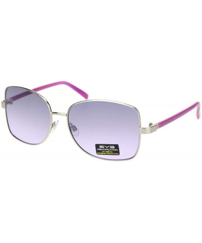 Rectangular Womens Rectangular Metal Rim Butterfly Diva Pop Color Sunglasses - Silver Purple - CU18O3ICEN8 $26.19
