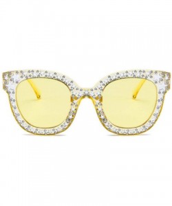 Sport Oversized Sunglasses for Women Square Thick Frame Bling Bling Rhinestone Novelty Shades - Round Yellow - CE18T8ZY8MT $1...