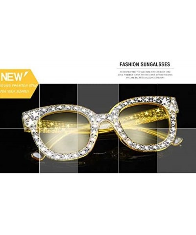 Sport Oversized Sunglasses for Women Square Thick Frame Bling Bling Rhinestone Novelty Shades - Round Yellow - CE18T8ZY8MT $1...
