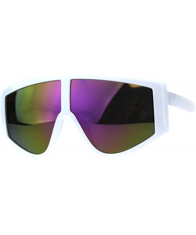 Shield Super Oversized Goggle Style Sunglasses Arched Top Shield Fashion Mirror Lens - White (Purple Mirror) - CU18CULIS5Q $1...