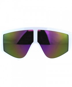 Shield Super Oversized Goggle Style Sunglasses Arched Top Shield Fashion Mirror Lens - White (Purple Mirror) - CU18CULIS5Q $1...