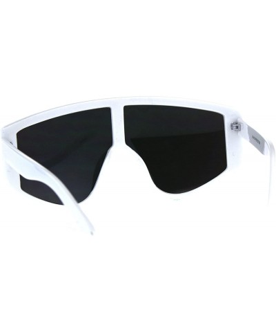 Shield Super Oversized Goggle Style Sunglasses Arched Top Shield Fashion Mirror Lens - White (Purple Mirror) - CU18CULIS5Q $1...