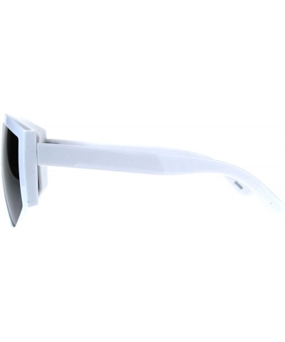 Shield Super Oversized Goggle Style Sunglasses Arched Top Shield Fashion Mirror Lens - White (Purple Mirror) - CU18CULIS5Q $1...