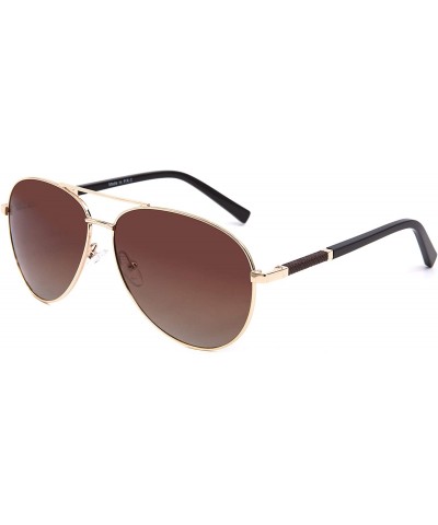 Wayfarer Polarized Sunglasses Navigator Rectangular Designer - Light Gold Frame (Glossy Finish) / Brown Gradient Lens - C7194...