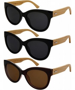 Round Cat Eye Wooden Bamboo Sunglasses by 34108BM/32047BM - Polarized Matte Black Frame/Grey Lens - C418GUYI52M $17.25