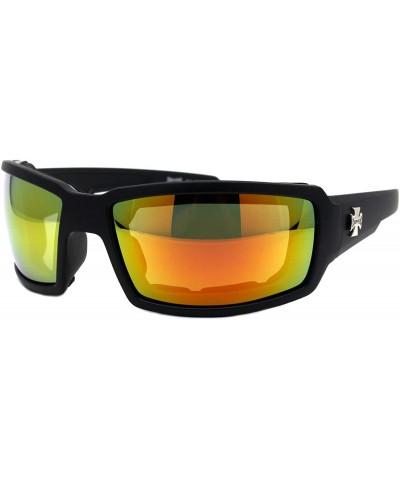 Wrap Foam Padded Goggle Sunglasses Shield Rectangle Wrap Around UV400 - Matte Black (Orange Mirror) - CL196233K85 $13.92