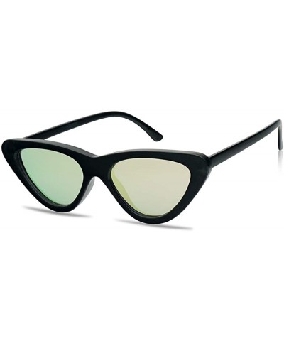 Round Women's Small Narrow Retro Color Transparent Designer Lolita Cat-Eye Sun Glasses - Black Frame - Pink Mirror - C618EQWH...