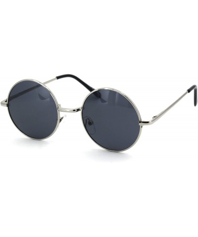 Round 70s Hippie Circle Lens Musician Groovy Wire Rim Sunglasses - Silver Solid Black - CJ18W4HEWCD $20.73