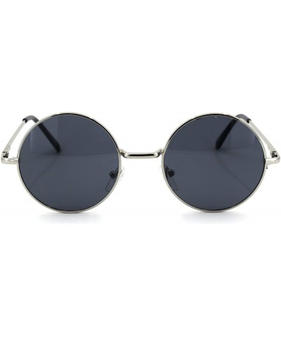 Round 70s Hippie Circle Lens Musician Groovy Wire Rim Sunglasses - Silver Solid Black - CJ18W4HEWCD $20.73