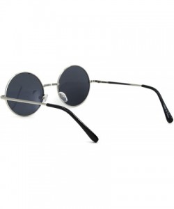 Round 70s Hippie Circle Lens Musician Groovy Wire Rim Sunglasses - Silver Solid Black - CJ18W4HEWCD $20.73