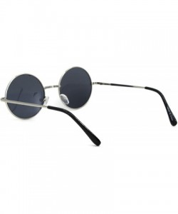 Round 70s Hippie Circle Lens Musician Groovy Wire Rim Sunglasses - Silver Solid Black - CJ18W4HEWCD $9.55