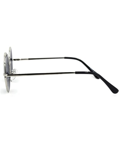 Round 70s Hippie Circle Lens Musician Groovy Wire Rim Sunglasses - Silver Solid Black - CJ18W4HEWCD $20.73