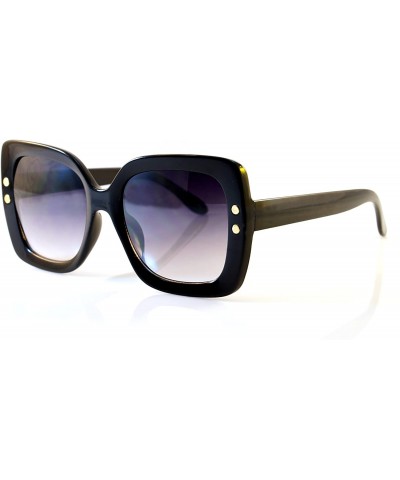 Oversized Oversize Retro Square Riveted Frame Sunglasses Smoke Gradient Lens A123 - Black/ Black Sd - CP18C36HE2Y $10.18