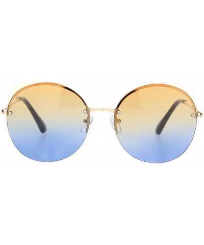 Cat Eye Womens Exposed Edge Round Cat Eye Brown Half Rim Sunglasses - Gold Orange Blue - CH18NKIZY57 $11.58