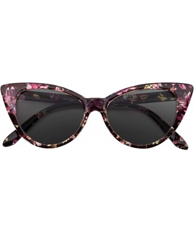 Goggle Women's Cateye Vintage Sunglasses UV400 - Floral Black Frame / Smoke Lens - CL11S58EULV $19.52