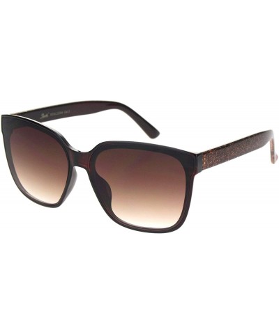 Rectangular Womens Glitter Arm Rectangular Horn Rim Plastic Sunglasses - Brown Glitter Brown - CN18OGEH823 $8.25