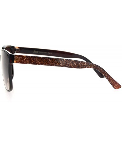 Rectangular Womens Glitter Arm Rectangular Horn Rim Plastic Sunglasses - Brown Glitter Brown - CN18OGEH823 $8.25