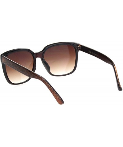 Rectangular Womens Glitter Arm Rectangular Horn Rim Plastic Sunglasses - Brown Glitter Brown - CN18OGEH823 $8.25