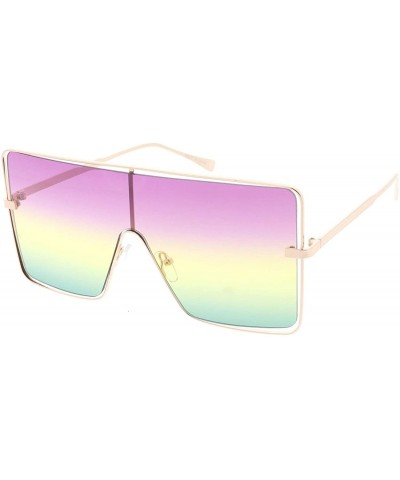 Oversized Flat Top Square Frame Aviator 80s Retro Fashion Sunglasses - Multi - CB18UCQ4XQ0 $24.26