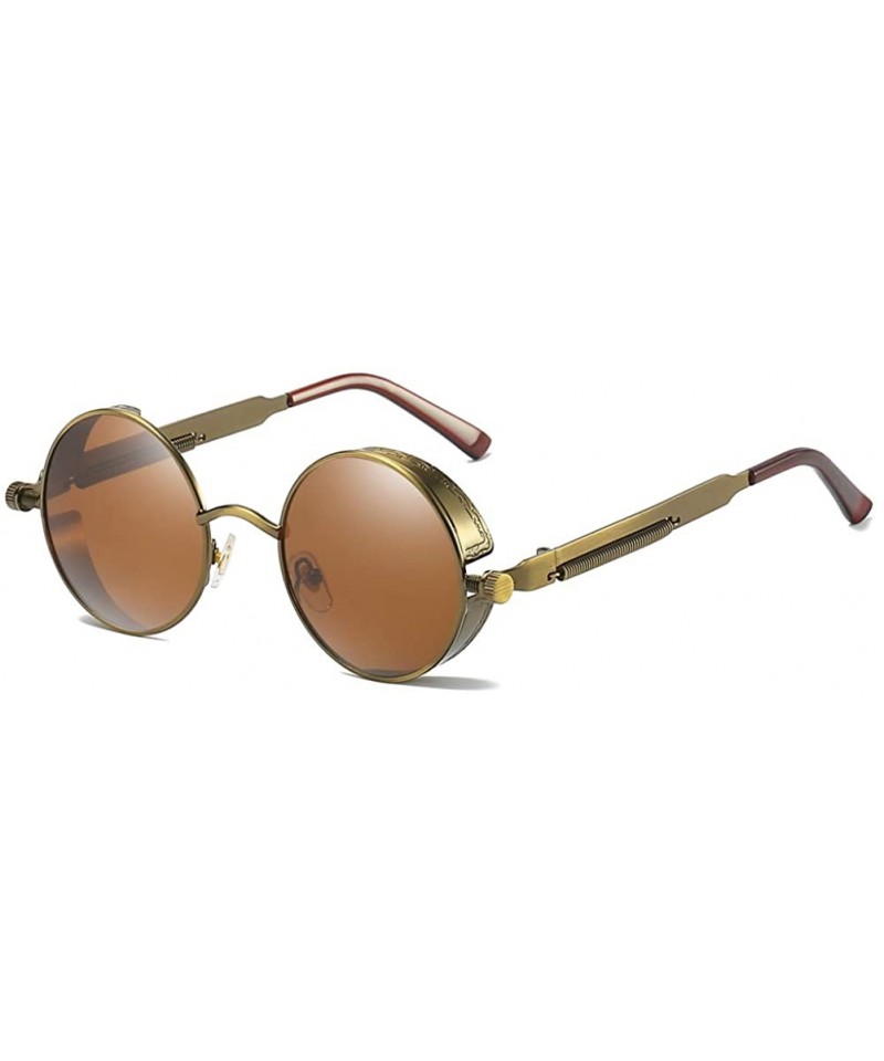 Round Retro Round Sunglasses Men Polarized Mirror Steampunk Sun Glasses for Women - Brown - CC18KG8H6SM $12.16