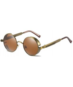 Round Retro Round Sunglasses Men Polarized Mirror Steampunk Sun Glasses for Women - Brown - CC18KG8H6SM $12.16