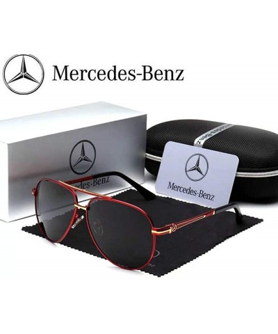 Aviator Classic Aviator Sunglasses-Polarized Mirrored-Aluminum Frame-Driving Sunglasses for Mercedes Benz with Logo - Red - C...